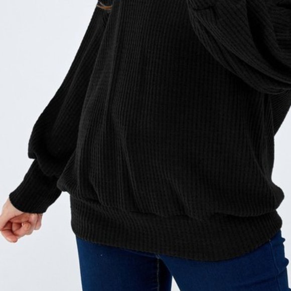 Off Shoulder Waffle Knit Popcorn Top - Picture 2 of 3